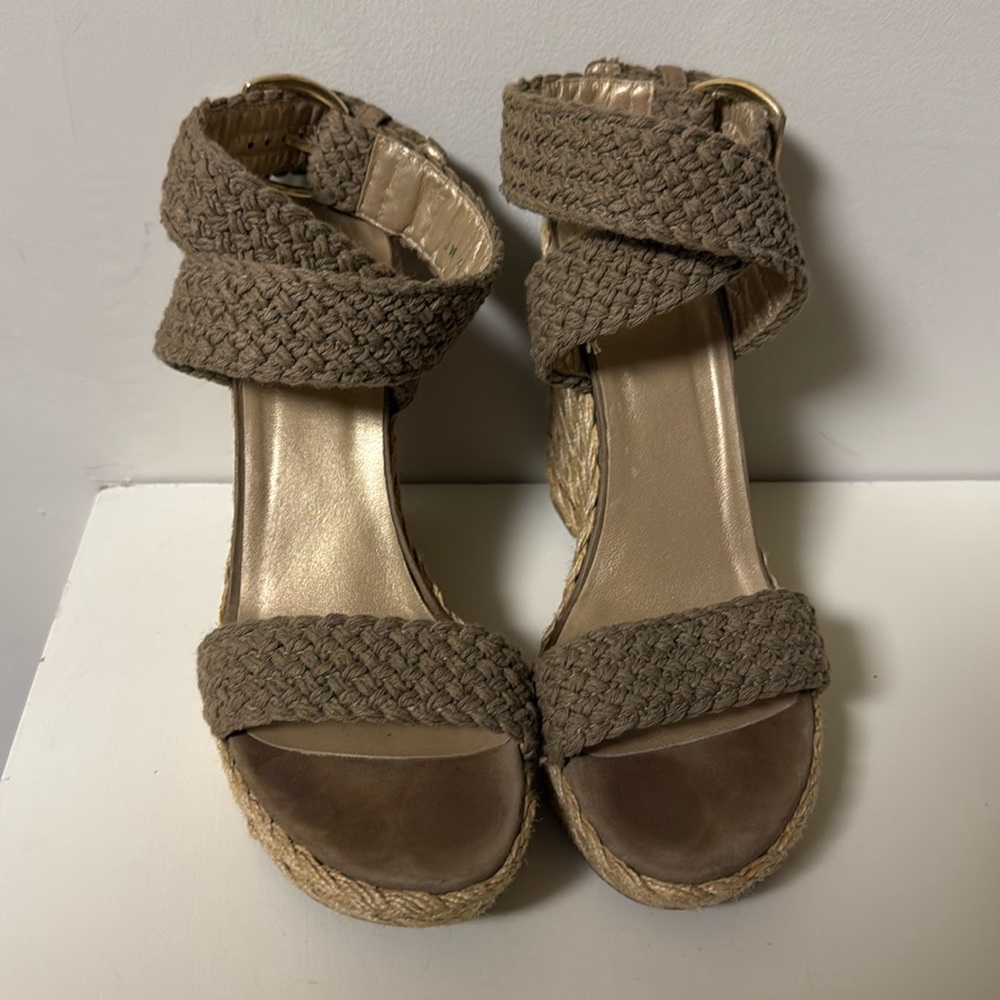 Stuart Weitzman Khaki wedge espadrille sandals.  Good condition.